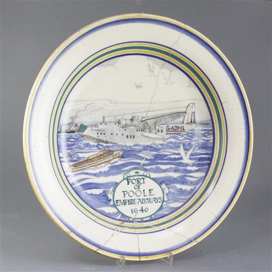 A rare Poole Pottery Port of Poole - Empire-Airways 1940 charger 39cm, repairs